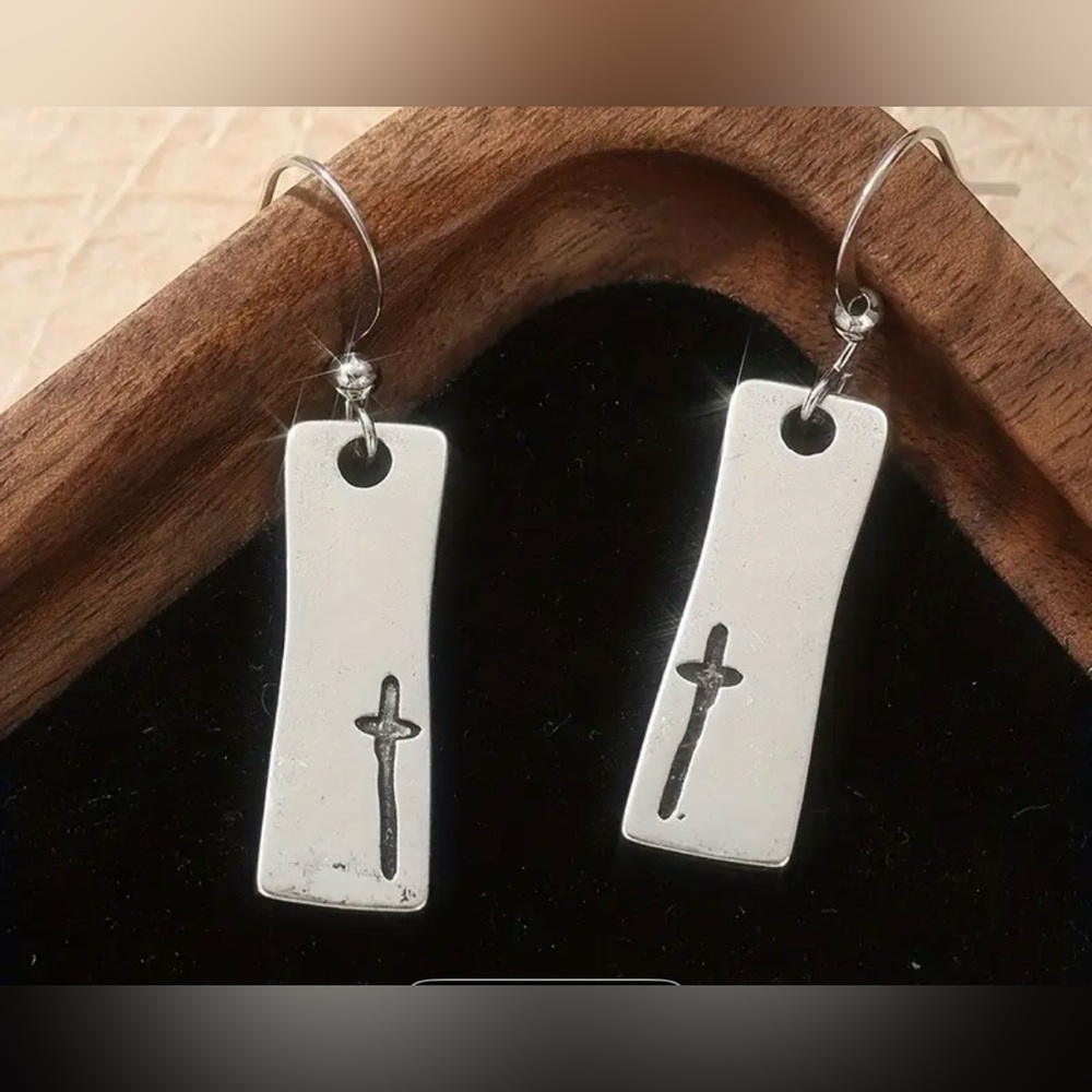 Silver Cross Dangle Earrings